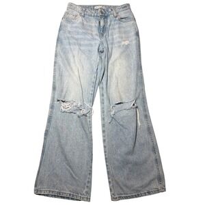 Witty‎ Fox Light Wash Distressed Wide Leg Baggy Jeans JD24619-WL-L4 Size 0/24